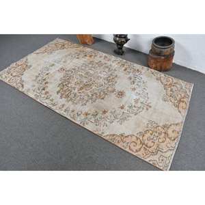 Tapis turc Vintage Beige Orange 4.1x7.6ft laine grande surface motif abstrait Rectangle couloir modèles Latex pour décor de chambre - Product Image 4