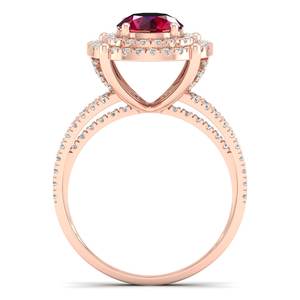 Anillos REYES con Halo de Diamantes Certificados IGI en Oro Sólido de 14K y Rubí, para Mujer, Joyería Fina con Piedra de Nacimiento Personalizada - Product Image 4