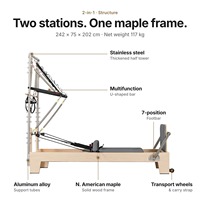 Machine de Pilates Reformer 2-en-1 de qualité studio en bois d'érable personnalisée haut de gamme avec demi-tourne pour clubs de fitness, certifiée CE