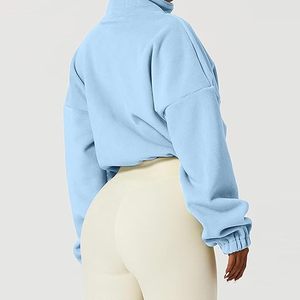 Haute qualité Streetwear mince surdimensionné goutte épaule demi Zip col rond femmes sweats à capuche et sweats avec poches - Product Image 5