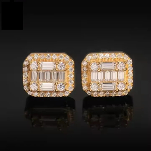 Boucles d'oreilles clous en argent sterling 925 avec diamants baguette de laboratoire, plaqué or jaune et rhodium, haute qualité, bijoux fins, vente chaude - Product Image 1