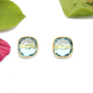 Vintage Verde Onyx Hydro Cuarzo Cojín Forma 6MM 22KGold Plated Bisel Ajuste Stud Pendiente Para Mujeres Joyería al por mayor Fiesta - Product Image 5