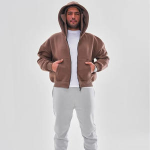 Sudadera con capucha con cremallera completa unisex 100% algodón logotipo personalizado estilo Hip Hop bordado invierno de gran tamaño hombres cremallera Sudadera con capucha patrón sólido - Product Image 2