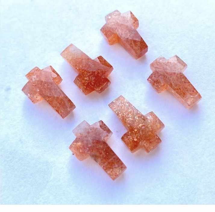 Natural Orange Sunstone Cross Gemstone Elegant and Unique Sunstone Cross Stone Beads for Women Stylish and Original Jewelry