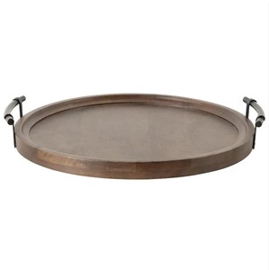 Plateau de service rond tournant fini en bois naturel pour décor de cuisine et utilisation de table à manger - Product Image 3