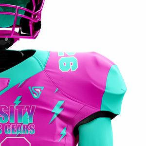 Ensemble d'uniformes personnalisables de football américain rose turquoise pour hommes, pantalons courts en jersey sergé respirants et durables OEM - Product Image 4
