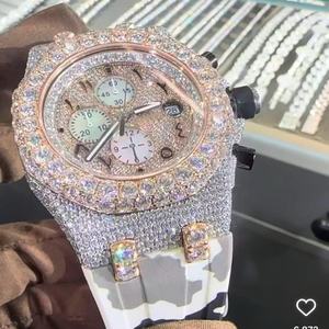 Reloj de Hombre de Acero Inoxidable con Moissanita VVS1, Cronógrafo con Incrustaciones de Diamantes, Reloj Deportivo de Lujo, Regalo - Product Image 1