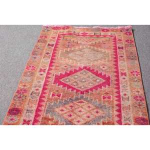 Vintage Turkish Kilim <b>Wool</b> Eco Friendly Traditional Area Rug 24 X 11 ft <b>Pink</b> Orange Patchwork Flat Weave Technique Dining Room - Product Image 3