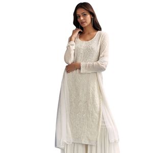 Abito bianco Pakistani Sharara con ricami di paillettes e Dupatta per matrimonio ospiti donne indiano tradizionale Party Wear - Product Image 3