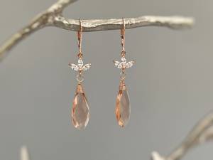 Boucles d'oreilles fantaisie en argent sterling 925 plaqué or rose avec pierres précieuses naturelles de morganite, dernier design, cadeau pour mariage ou fête - Product Image 2