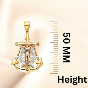 Élégant 14K Tri Couleur Or Mariner Christian Crucifix Croix Pendentif Haute Qualité Religieux Fine Jewelry - Product Image 5