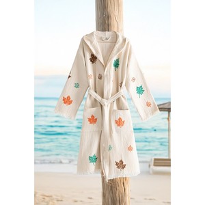Varol Cozy Hooded Bathrobe Dress Organic 100% Cotton Woven for Autumn Style-for Beach or Home - Product Image 3