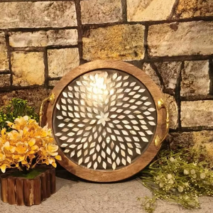 Plateau de service en bois fait main de luxe avec incrustation de nacre complexe détaillant élégant Ramadan Eid cadeau décoration de la maison - Product Image 3