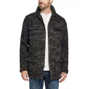 Vintage Men's Green <b>Camo</b> <b>Jacket</b> Weatherproof Fleece Lined Hood Zippered Closure Autumn Season Canvas Seamless Design Size Small - Product Image 1