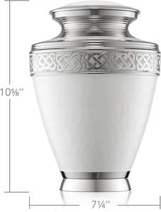 Urne funéraire commémorative pour cendres humaines Urne funéraire pour adultes argentée et blanche avec sac en velours - Product Image 2