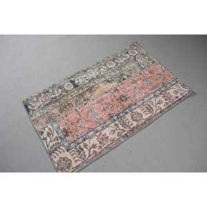 Alfombra Turca de 2.5x4 pies, Alfombra Pequeña Vintage, Alfombra Azul con Diseño Floral - Product Image 4