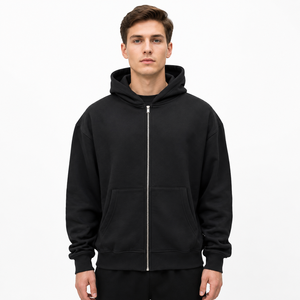 Sweat à capuche zippé pour homme, en mélange coton-polyester, molletonné, coupe oversize, manches longues, poche kangourou, pour l'hiver, fabrication OEM/ODM - Product Image 1