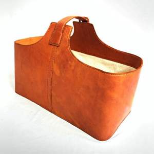 The Rustic Rattan Revival Leather <b>Log</b> <b>Carrier</b> & Magazine Basket Homestead Full-Grain Leather Firewood & Blanket Tote - Product Image 5