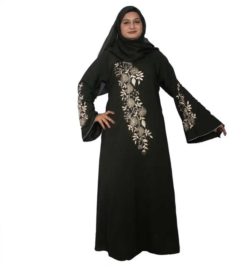 通気性無地ブランク長袖イスラム服イスラム教徒のヒジャーブ女性アバヤプリントカジュアルドレス