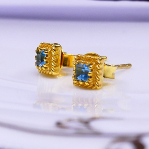 ต่างหู925แต่งงานแบบดั้งเดิมของผู้หญิงชุบทองด้วยพลอยบุษราคัมสีฟ้าสไตล์คลาสสิก - Product Image 4