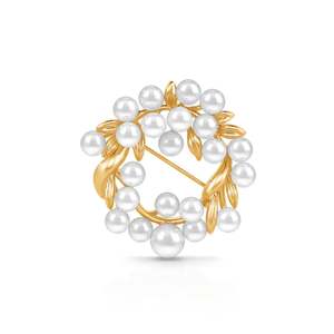 Broche fine en argent sterling Jeulia Lady Pearl Leaf Circle avec perle de culture - Product Image 1