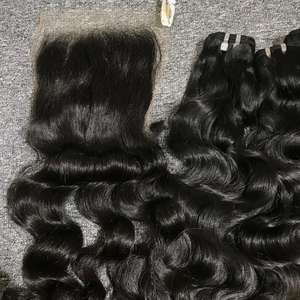 Natural Wavy Virgin Remy Vietnamese <b>Hair</b> Extensions 1B Unprocessed HD Lace Closure Wig Raw Material <b>Braids</b> - Product Image 4