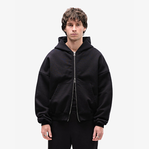 Men's Custom Logo Embroidered Solid Pattern Cotton Adult Hoodie Long Sleeve Double Zipper-Factory <b>Direct</b> Supply - Product Image 1