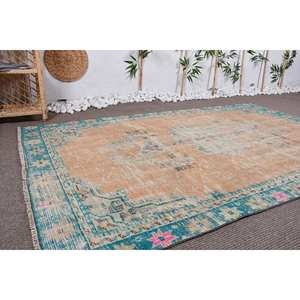 พรมขนสัตว์วินเทจสีเบจสีฟ้า7.3ft สี่เหลี่ยมผืนผ้าขนาดใหญ่4.8 x หลังทำด้วยมือสำหรับวัยรุ่นโถงทางเดินทุกพื้นที่ - Product Image 2