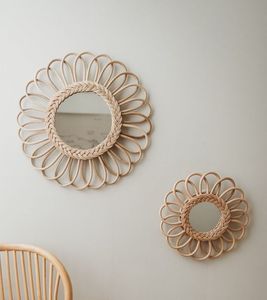Sunburst <b>Rattan</b> Wall <b>Mirror</b> With Handwoven Boho Decorative Accent - Product Image 5