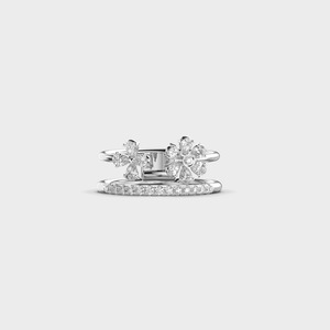 Bague ouverte à double bande en or jaune/blanc et rose 18 carats avec diamants cultivés en laboratoire certifiés IGI, de forme ronde et poire, sertie de diamants pavés - Product Image 5