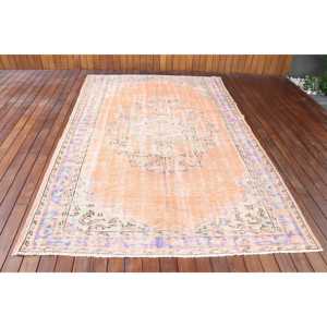 พรมขนาด 5.7x9.1 ฟุต, พรมวินเทจตุรกี, พรมลายดอกไม้สีส้ม - Product Image 1