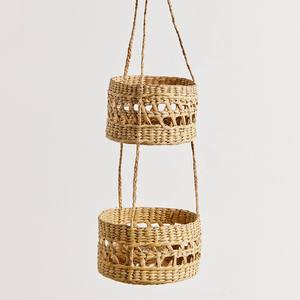 Panier suspendu pour fruits en gros pour la décoration de la cuisine, panier de rangement en jacinthe d'eau tissé naturellement - Product Image 3