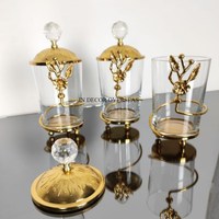 Accessoires et fournitures de cuisine, base en métal plaqué or avec motif floral et couvercle en marbre blanc pour récipients alimentaires en verre transparent