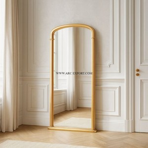 Miroir mural de forme unique en bois de luxe moderne, cadre antique en bois brun brossé fait à la main, décoratif pour le mur - Product Image 5