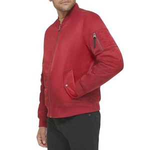 Custom Logo Front Men Autumn Stand Collar Bomber <b>Jacket</b> <b>Red</b> Color Polyester <b>Waterproof</b> Breathable Zipper - Product Image 3