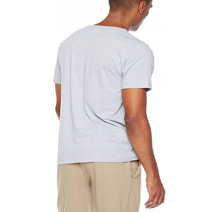 T-shirt pour homme à col en V, manches courtes, gris clair, jersey de coton, coupe décontractée, couleur unie, respirant - Product Image 2