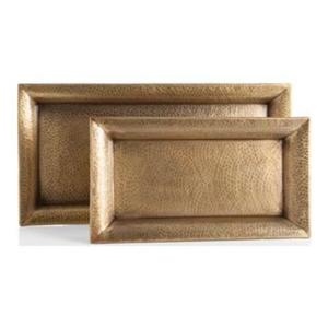 Set 2 <b>Rectangle</b> Brass Metal Serving Tray Customized Shape Size Golden Polished Finish Eco-friendly Modern Design for Wedding - Product Image 1