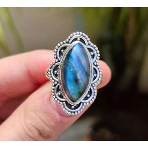 Handmade Boho Hippie Women's Sterling Silver <b>Ring</b> Natural Labradorite Gemstone Inlay <b>Statement</b> Gift for Her - Product Image 5