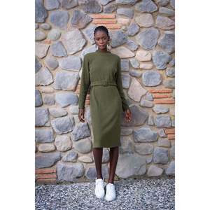 Vestido largo elástico con cuello redondo y mangas largas KADIN LYC KASKORSE YARI BALIKCI - HAKI - HAKI - Product Image 2