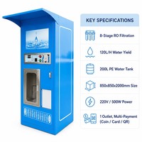 Distributeur d'eau RO commercial en libre-service à monnayeur, filtration 8 étapes, réservoir 200L, station d'eau potable purifiée
