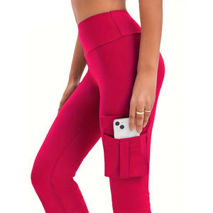 Pantalon slim à imprimé tropical avec poches, meilleure vente de pantalons de fitness en cours d'exécution taille haute pantalons pour femmes tissés évasés - Product Image 6