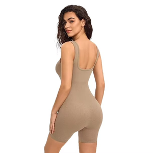 Mono de mujer beige liso con tirantes finos, cintura alta, control de abdomen, moldeador, ajuste minimalista, para todas las estaciones - Product Image 2