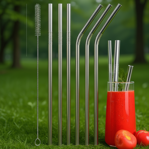 7-Piece Reusable Stainless Steel <b>Metal</b> <b>Straw</b> Set with Cleaning Brush - Product Image 3