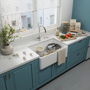 <span class=keywords><strong>Fregadero</strong></span> de cocina de cerámica de <span class=keywords><strong>30</strong></span> pulgadas, negro, de arcilla refractaria, estilo granja, con delantal frontal y un solo tazón, proveedor OEM - Product Image 4