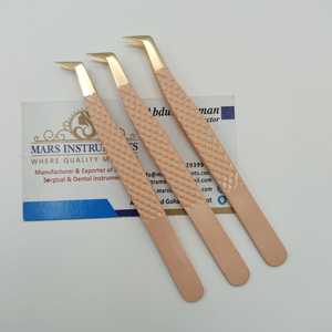 Pince à épiler d'extension de cils à 65 degrés de couleur beige à pointe dorée - Product Image 5