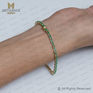 สร้อยคอทองคำแท้ 14k ประดับพลอยมรกตทรงเหลี่ยมธรรมชาติ สร้อยข้อมือทำมือแบบบาง สร้อยข้อมือแบบเปิดได้ เครื่องประดับทองคำ สร้อยข้อมือมรกตทองคำ - Product Image 3