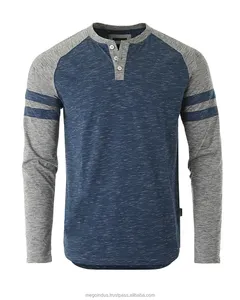 Gloednieuwe Groothandel Heren Casual Honkbal Shirt Met Lange Mouwen Raglan Atletische Sweatshirts Nieuwe Mode Henley Shirt