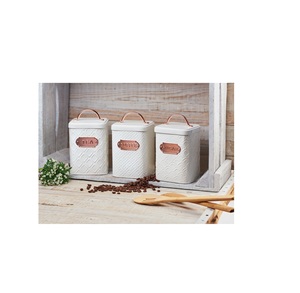 Vintage farmhouse style decorative metal kitchen <b>canister</b> set for <b>tea</b> <b>sugar</b> <b>coffee</b> flour pasta rice cookies - Product Image 1
