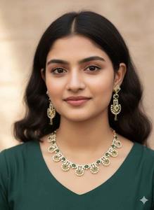 Ensemble collier et boucles d'oreilles en pierre verte motif éventail émeraude de haute qualité pour les événements formels et de soirée, disponible dans le monde entier - Product Image 3