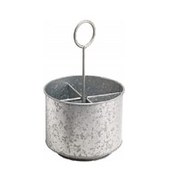 Support de rangement pour ustensiles de cuisine Caddy de rangement en métal fini galvanisé avec 2 compartiments Caddy en métal avec manche en bois